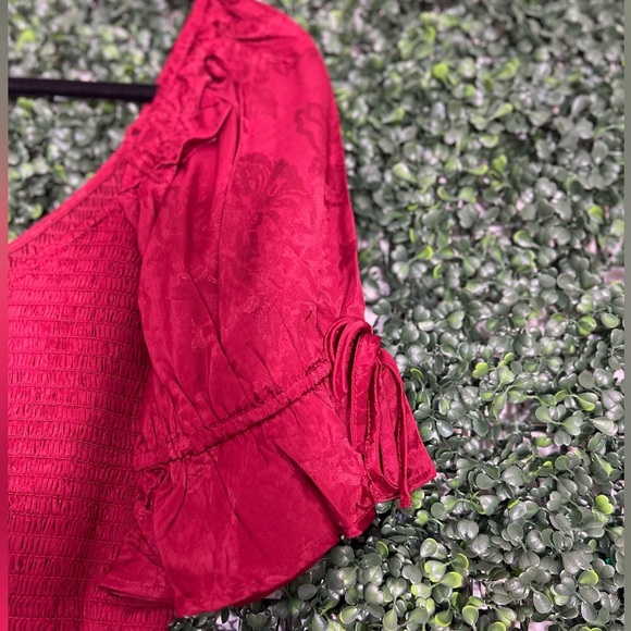 Band of Gypsies Lea Rhubarb Smocked Crop Top Size Large Red NWT - Picture 6 of 12